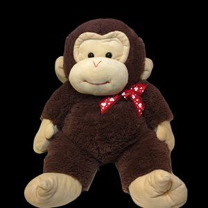 RARE Goffa JUMBO 32" Monkey Huggable Ape Stuffed Animal Large Red Ribbon Hearts